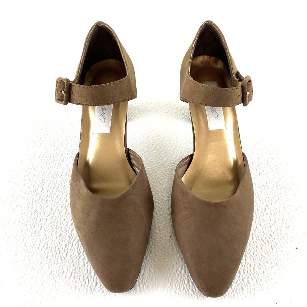 Lord & Taylor Classic Preppy Regencycore Women Suede Ankle Strap Heels 9M Brown - Picture 6 of 16